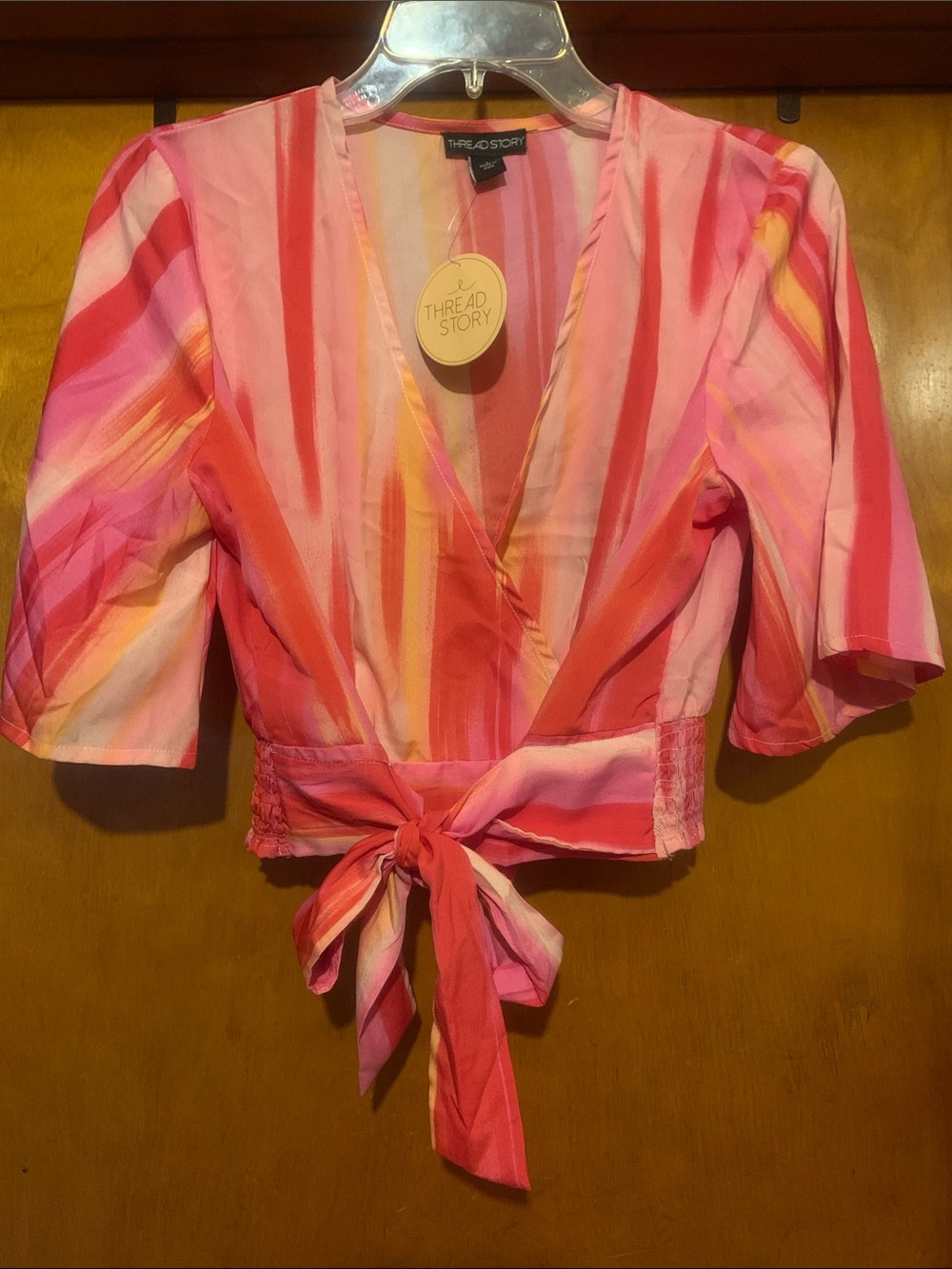 NWT Thread Story Size L Pink/Orange Striped Crop Top